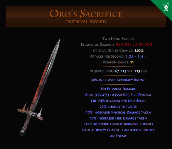 Oro's Sacrifice 2h two handed sword - Path of Exile PoE Items Swords Gameplaymachine